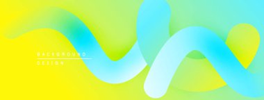 Soyut sıvı şekiller, canlı sarı, yeşil, turkuaz renkler harmanlarlar. Yumuşak gradyanlar dinamik, modern arkaplan tasarımı oluşturur.