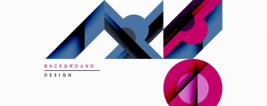 Soyut geometrik tasarım katmanlı şekiller, canlı mavi, pembe renkler içerir. Modern bileşim dinamik görsel etki yaratır, uygun arkaplan ögesi.