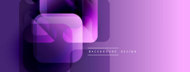 Soyut mor eğimli katmanlar modern arkaplan oluşturur. Minimalist tasarım özellikleri üst üste binen dikdörtgenler, pürüzsüz geçişler.