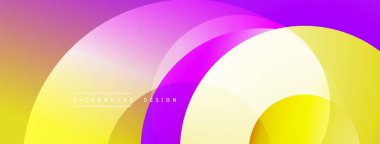 Soyut renkli arkaplan. Üst üste binen daireler dinamik değişim etkisi yaratır. Çeşitli projeler için modern tasarım.