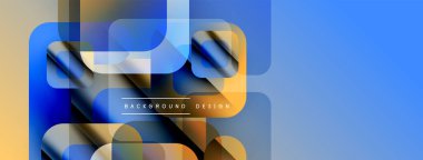 Soyut geometrik şekiller örtüşüyor, canlı renk eğimleri yaratıyor. Tasarım yuvarlak dikdörtgenler, maviler, sarılar, portakallar. Modern estetik.