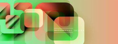 Soyut geometrik şekiller çakışıyor. Yeşil, turuncu, kırmızı renkler modern tasarım yaratır. Minimalist tarz, temiz çizgiler, canlı renkler.