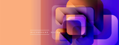 Soyut geometrik şekiller örtüşür, canlı bir gradyan arkaplan oluşturur. Turuncu, mor renkler tasarımda baskın. Modern estetik.