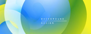 Soyut renkli şekiller örtüşür ve canlı bir zemin oluşturur. Yumuşak gradyanlar mavileri, yeşillikleri, sarıları harmanlarlar. Modern tasarım ögesi.