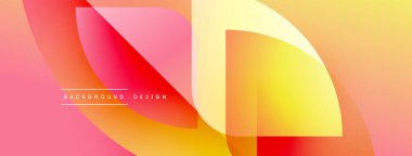 Soyut gradyan şekiller çakışıyor. Sıcak renkler baskın gelir, dinamik görsel efekt yaratır. Arka planlar için modern tasarım ögesi.