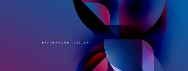 Soyut akışkan şekiller, canlı maviler, morlar dinamik bir zemin oluşturur. Modern tasarım elementleri akıcılığı ve hareketi önerir.