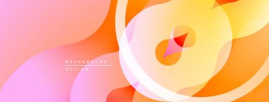 Soyut sıvı şekiller, sıcak renk paleti. Turuncu, sarı, pembe renkler modern tasarım yaratır. Yumuşak geçişler, katmanlı biçimler.