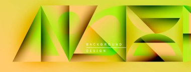 Soyut geometrik tasarım. Sarı, yeşil eğimli katmanlı üçgen şekiller oluşturur. Metin arka plan tasarımı okur. Modern, canlı görsel.