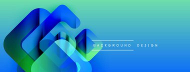 Soyut geometrik şekiller örtüşüyor, canlı mavi, yeşil bir eğim yaratıyor. Arkaplan ve sunumlar için modern tasarım ögesi.