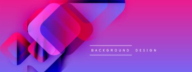 Soyut geometrik şekiller örtüşüyor, canlı mor, pembe, mavi renkler yaratıyor. Arkaplan ve sunumlar için modern tasarım ögesi.
