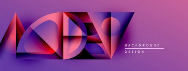 Soyut geometrik şekiller örtüşüyor, canlı mor ve pembe renkler yaratıyor. Modern tasarım elementleri dinamik görsel deneyim önerir.