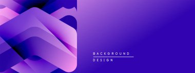 Soyut mor katmanlar dinamik arkaplan yaratır. Modern tasarım, eğimli gölgeler, pürüzsüz geçişler, metin ögeleri içerir.