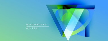 Soyut geometrik tasarım. Mavi, yeşil eğimler üçgen şeklinde katmanlar oluşturur. Dijital projeler için modern arkaplan.