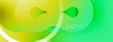 Soyut eğim arkaplanı. Üst üste binen daireler dinamik görsel efekt yaratır. Parlak sarı, yeşil renkler kompozisyona hakim. Modern tasarım ögesi.