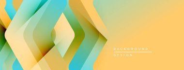 Soyut geometrik şekiller örtüşür, katmanlı etki yaratır. Sarı, turkuaz renkler tasarımda baskın. Modern, temiz estetik.