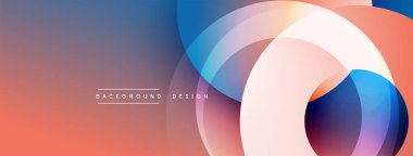 Soyut tasarım özellikleri üst üste binen daireler, farklı renkler. Pembe, mavi, mor renkler modern görsel efektler yaratır. Basit metin arkaplan tasarımı okur.