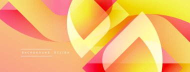 Soyut tasarım canlı örtüşen şekiller içerir. Sıcak renkler baskın gelir, dinamik görsel akış yaratır. Gradyan renkler pürüzsüz harmanlanır.