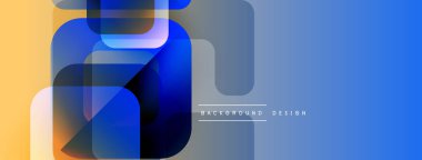 Soyut geometrik şekiller örtüşür, parlak mavi ve turuncu renkler yaratır. Modern tasarım elementleri dijital sanat, arkaplan dokusu.