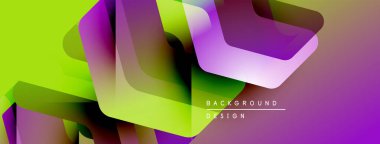 Soyut geometrik şekiller örtüşüyor, canlı renk eğimleri yaratıyor. Modern tasarım elementleri dinamik görsel deneyim önerir.