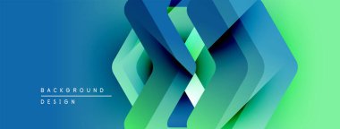 Soyut geometrik katmanlar dinamik değişim etkisi yaratır. Mavi, yeşil renkler harmanlanarak modern arka plan tasarımını oluşturuyor. Minimalist stil.