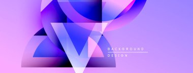 Soyut geometrik şekiller, canlı mor renkler, modern tasarım. Gradyan katmanlar dinamik görsel efekt yaratır. Minimalist metin mevcut.