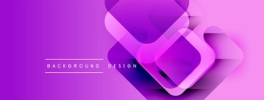 Mor gradyan arkaplan özellikleri üst üste binen kareler, modern soyut tasarım yaratıyor. Metin arka plan tasarımı okur. Basit, canlı, temiz estetik..