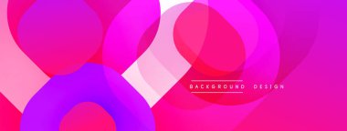 Soyut parlak daireler üst üste binerek dinamik pembe mor gradyan oluşturur. Arkaplan, pankart ve sunumlar için modern tasarım ögesi.