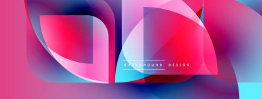 Soyut enerjik tasarım. Üst üste binen şekiller dinamik görsel efekt yaratır. Pembe, mavi renkler kompozisyona hakim. Modern estetik.