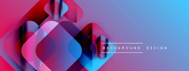 Soyut geometrik şekiller örtüşür, canlı bir değişim etkisi yaratır. Mavi, pembe, mor renkler kompozisyona hakim. Modern tasarım ögesi.