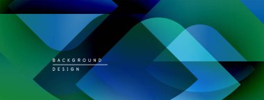 Soyut geometrik şekiller örtüşür, parlak mavi, yeşil eğimler yaratır. Sancaklar ve arkaplanlar için uygun modern tasarım ögesi.