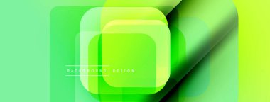 Soyut yeşil katmanlar dinamik görsel efekt yaratır. Üst üste binen kareler derinlik ve modern tasarım unsurları olduğunu gösteriyor. Yumuşak eğimler bileşimi güçlendirir.