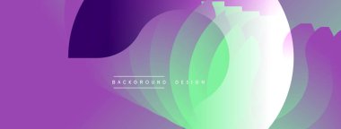 Soyut, canlı katmanlar akışkan bir görüntü yaratır. Mor, yeşil renkler kompozisyona hakim. Arka planlar için modern tasarım ögesi.