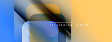 Soyut geometrik şekiller çakışıyor. Mavi, sarı, gri gradyanlar modern görsel efekt yaratır. Minimalist tasarım arka planlar için uygundur.
