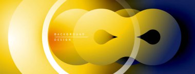 Soyut sarı, mavi eğimli daireler kesişiyor. Arka planlar ve sunumlar için modern tasarım öğesi. Düz geçişler dinamik görsel efekt yaratır.