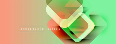 Soyut geometrik şekiller örtüşür, canlı bir gradyan arkaplan oluşturur. Şeftali, yeşil renkler tasarımda baskın. Metin arkaplan tasarımı okur.