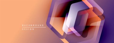 Soyut geometrik tasarım. Altıgenler çakışıyor, canlı gradyanlar yaratıyor. Turuncu, mor renkler kompozisyona hakim. Modern, şık arkaplan.