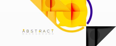 Soyut geometrik tasarım canlı sarı, mor ve gri şekillere sahiptir. Minimalist kompozisyon modern görsel etki yaratır. Temiz çizgiler, dinamik biçimler.