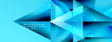 Soyut geometrik şekiller parlak mavi arkaplan yaratır. Modern tasarım üst üste binen üçgenler, gradyanlar, dinamik bileşim.