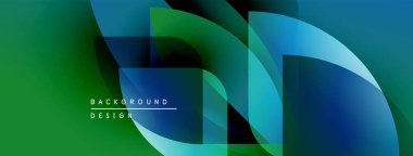 Soyut geometrik şekiller örtüşüyor, canlı yeşil, mavi renkler yaratıyor. Modern tasarım elementleri dinamik bileşim, görsel ilgi.