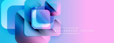 Soyut geometrik şekiller örtüşür, canlı gradyanlar yaratır. Pembe, mavi renkler modern estetiği akla getiriyor..