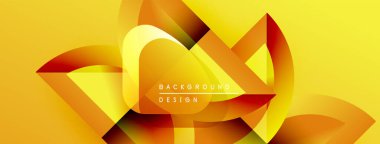 Soyut geometrik şekiller üst üste binerek dinamik sarı, turuncu gradyanlar oluşturur. Modern tasarım elementleri enerji, hareket, yenilik önerir.