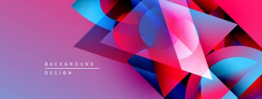 Soyut geometrik şekiller örtüşür, canlı pembeler, maviler, morlar yaratır. Modern tasarım elementleri dinamik enerji ve görsel doku öneriyor.