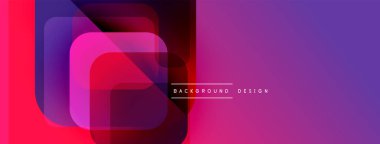 Soyut geometrik tasarım. Canlı mor, pembe renkler modern arkaplan yaratır. Yuvarlak kareler kesişiyor, dinamik bileşim oluşturuyor.