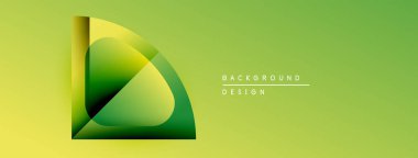Soyut grafik tasarımı katmanlı yeşil şekiller içerir. Arkaplan değişimleri sarı renkten açık yeşile. Minimalist tarz, modern estetik.