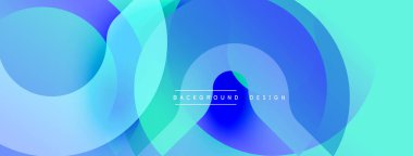 Soyut sıvı şekilleri örtüşür, canlı mavi, turkuaz eğimler yaratır. Arkaplan, pankart ve sunumlar için modern tasarım ögesi.