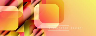 Soyut geometrik şekiller örtüşüyor, canlı sarı, turuncu, kırmızı renkler yaratıyor. Modern tasarım enerjik ve dinamik hissettiriyor..