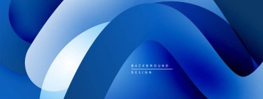 Soyut mavi katmanlar dinamik bileşim yaratır. Yumuşak eğimler, akışkan şekiller hareketi, modern estetiği akla getiriyor. Minimalist tasarım.