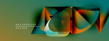 Soyut geometrik şekiller örtüşüyor, canlı renk eğimleri yaratıyor. Modern tasarım öğeleri akıcılık, derinlik ve yenilik önerir.