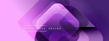 Soyut mor arkaplan. Üst üste binen kareler dinamik görsel efekt yaratır. Gradyan gölgeler modern estetik sunuyor. Basit tasarım.