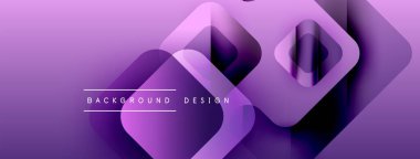 Soyut mor arkaplan özellikleri üst üste binen kareler, dinamik görsel efekt yaratır. Modern tasarım elementleri teknoloji ve yenilik öneriyor.